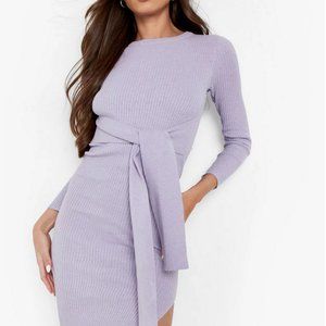 Boohoo Lilac Long-Sleeved Ribbed Dress